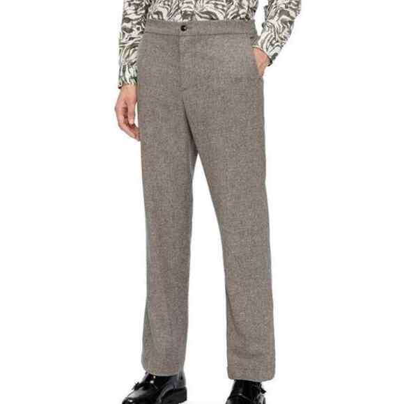 Ted Baker NWT Shuttle Leyden Flannel Brown Trousers Size 34R Flat Front Wool - Picture 1 of 11
